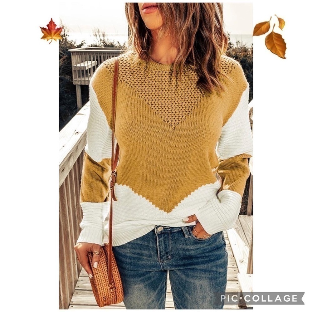 SALE!! Like Cognac n Ivory Chevron 2 -Toned Sweater